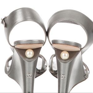 CHANEL Metallic Leather Sandals/Wedges